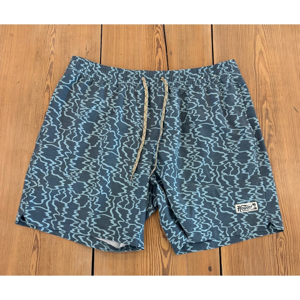 Howler Brothers Deep Set BoardShorts 17" Ocean Motion Shimmer Blue Mens XXL